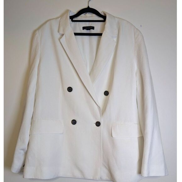 Ann Taylor White Linen Blend Blazer 18 Plus Size Double Breasted Coastal Grandma - Picture 2 of 7